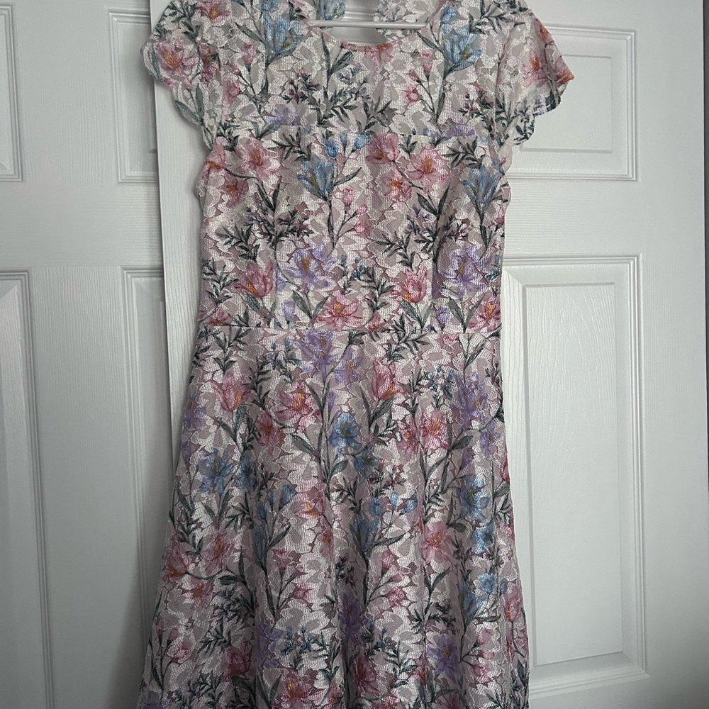 Floral Lace A-Line Dress in Pastel Pink